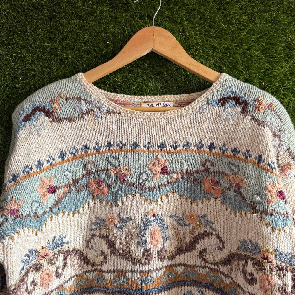 Vintage Heirloom Collectibles Hand Knit Sweater Beaded Embellished Cottagecore - Picture 3 of 7